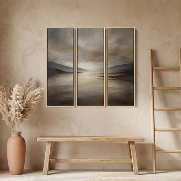 Set Of 3 Wall Art Moody Lake Mountain Scene For Bedroom