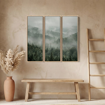Foggy Evergreen Valley 3 Piece Wall Art Set For Office