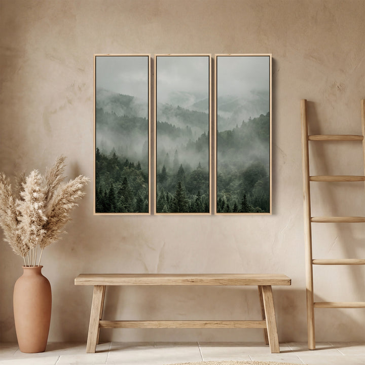 Foggy Evergreen Valley 3 Piece Wall Art Set For Office