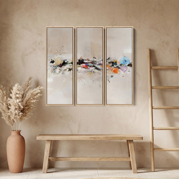 Three Panel Wall Art Abstract Brush Stroke Composition For Dining Room