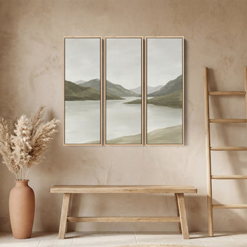 Minimalist Lake Horizon Vertical Triptych Wall Art For Hallway