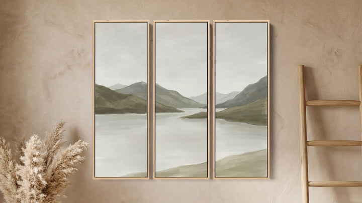 Minimalist Lake Horizon Vertical Triptych Wall Art For Hallway