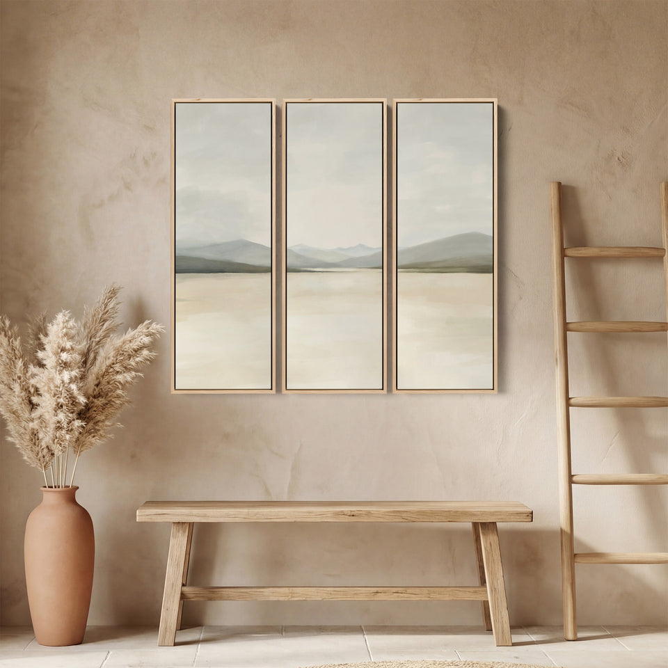 Soft Neutral Landscape Large Triptych Wall Art For Living Room