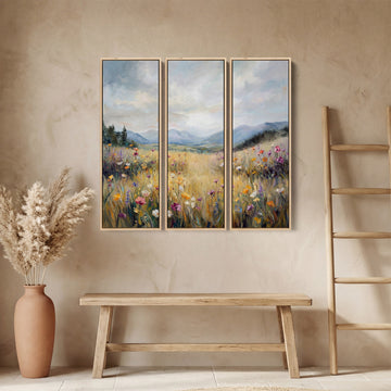 Wildflower Meadow Oversized Canvas Wall Art Set For Bedroom