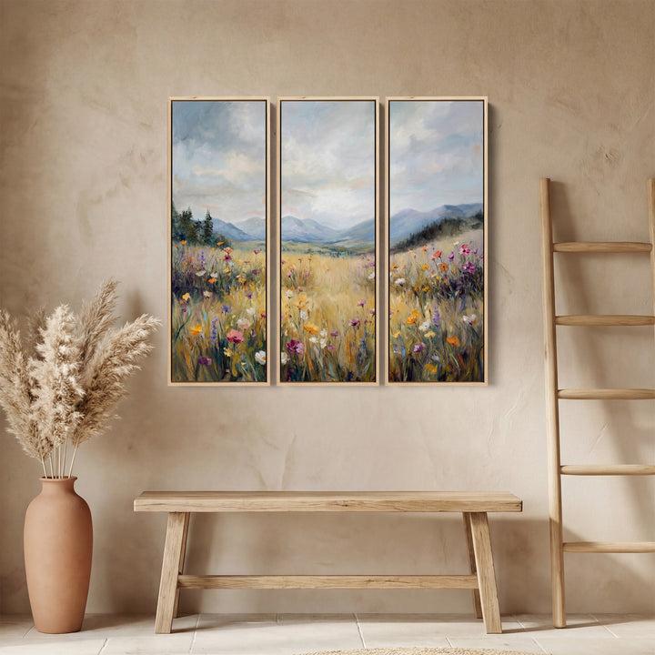 Wildflower Meadow Oversized Canvas Wall Art Set For Bedroom