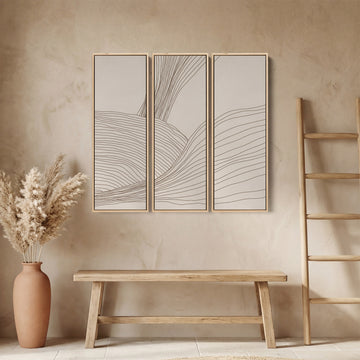 Triptych Wall Art Minimalist Flowing Line Abstract For Hallway