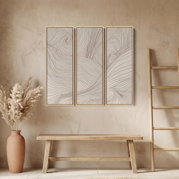 Swirling Contour Oversized Triptych Wall Art For Living Room