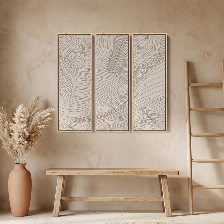 Swirling Contour Oversized Triptych Wall Art For Living Room