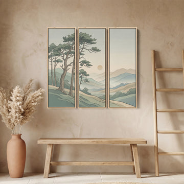 Set Of 3 Wall Art Minimalist Pine Mountain Landscape For Bedroom