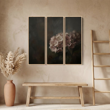 Moody Hydrangea Floral 3 Piece Wall Art Set For Dining Room