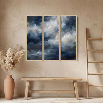 Abstract Ocean Waves Three Panel Wall Art for Living Room