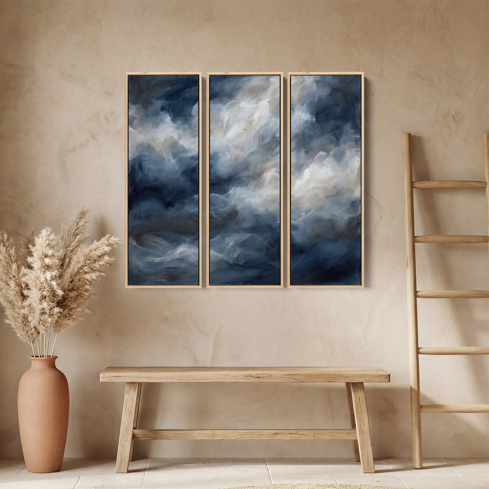 Abstract Ocean Waves Three Panel Wall Art for Living Room