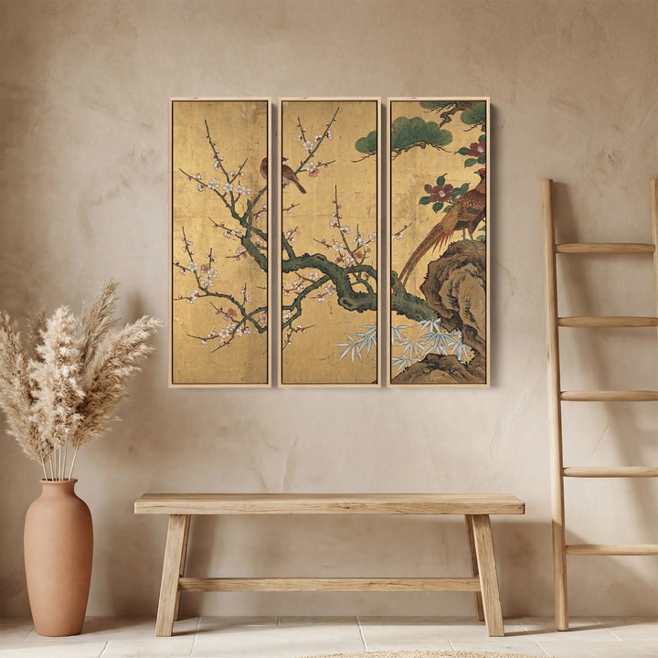 Japanese Oversized Canvas Wall Art Set Birds and Blossom for Dining Room