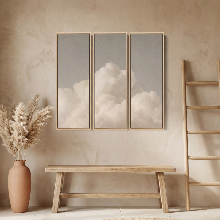 Soft Clouds Oversized Triptych Wall Art for Hallway