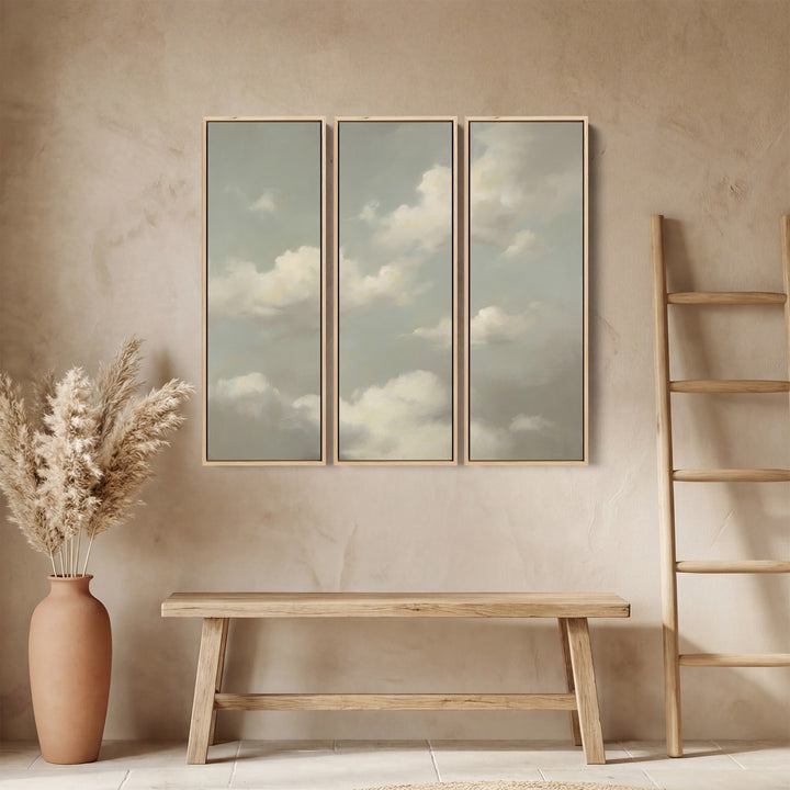 Triptych Wall Art Soft Clouds for Bedroom