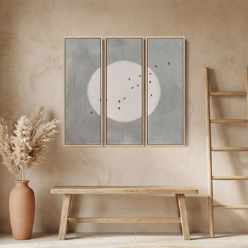 Set Of 3 Wall Art Full Moon and Birds for Hallway
