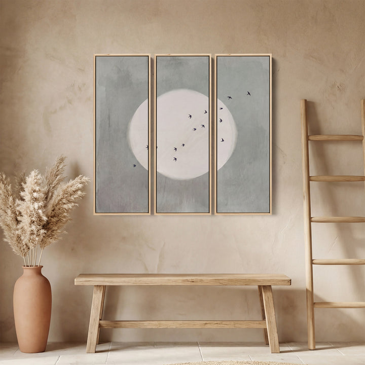 Set Of 3 Wall Art Full Moon and Birds for Hallway