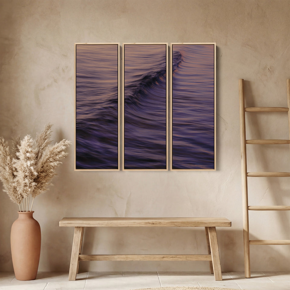 Gentle Ocean Wave 3 Piece Wall Art Set For Dining Room In Blue Pink