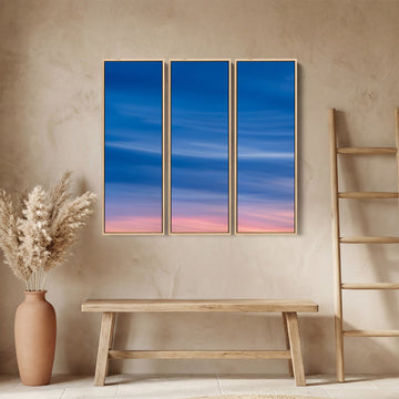 Soft Blue Pink Sky Vertical Triptych Wall Art For Bedroom