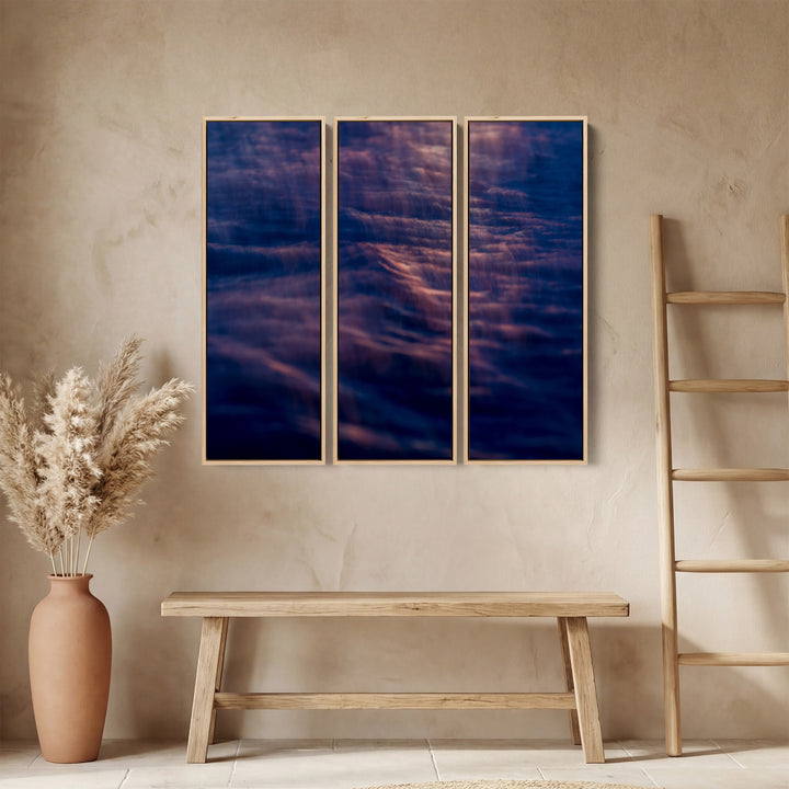 Abstract Water Surface Large Triptych Wall Art For Office In Blue Pink