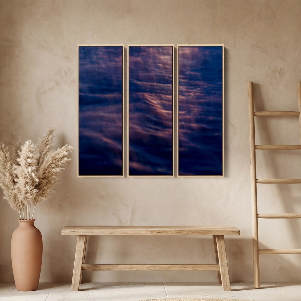 Abstract Water Surface Large Triptych Wall Art For Office In Blue Pink