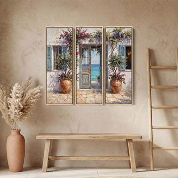 Triptych Wall Art With Mediterranean Doorway For Living Room