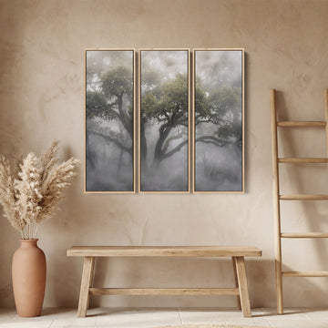 Misty Woodland Vertical Triptych Wall Art For Hallway