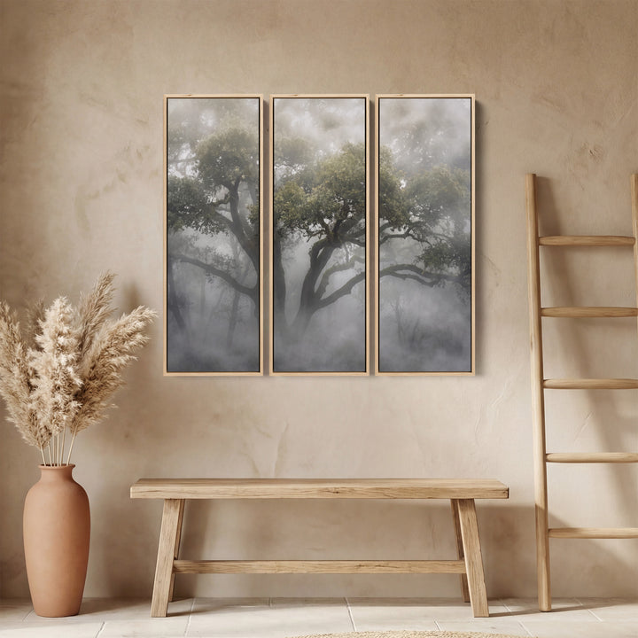 Misty Woodland Vertical Triptych Wall Art For Hallway