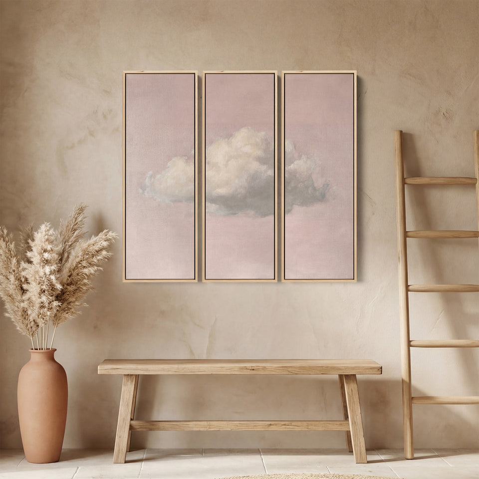 Pink Cloud Large Triptych Wall Art For Bedroom Walls