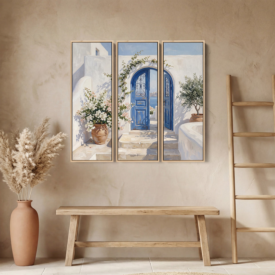 Blue Arched Door Oversized Canvas Wall Art Set For Kitchen