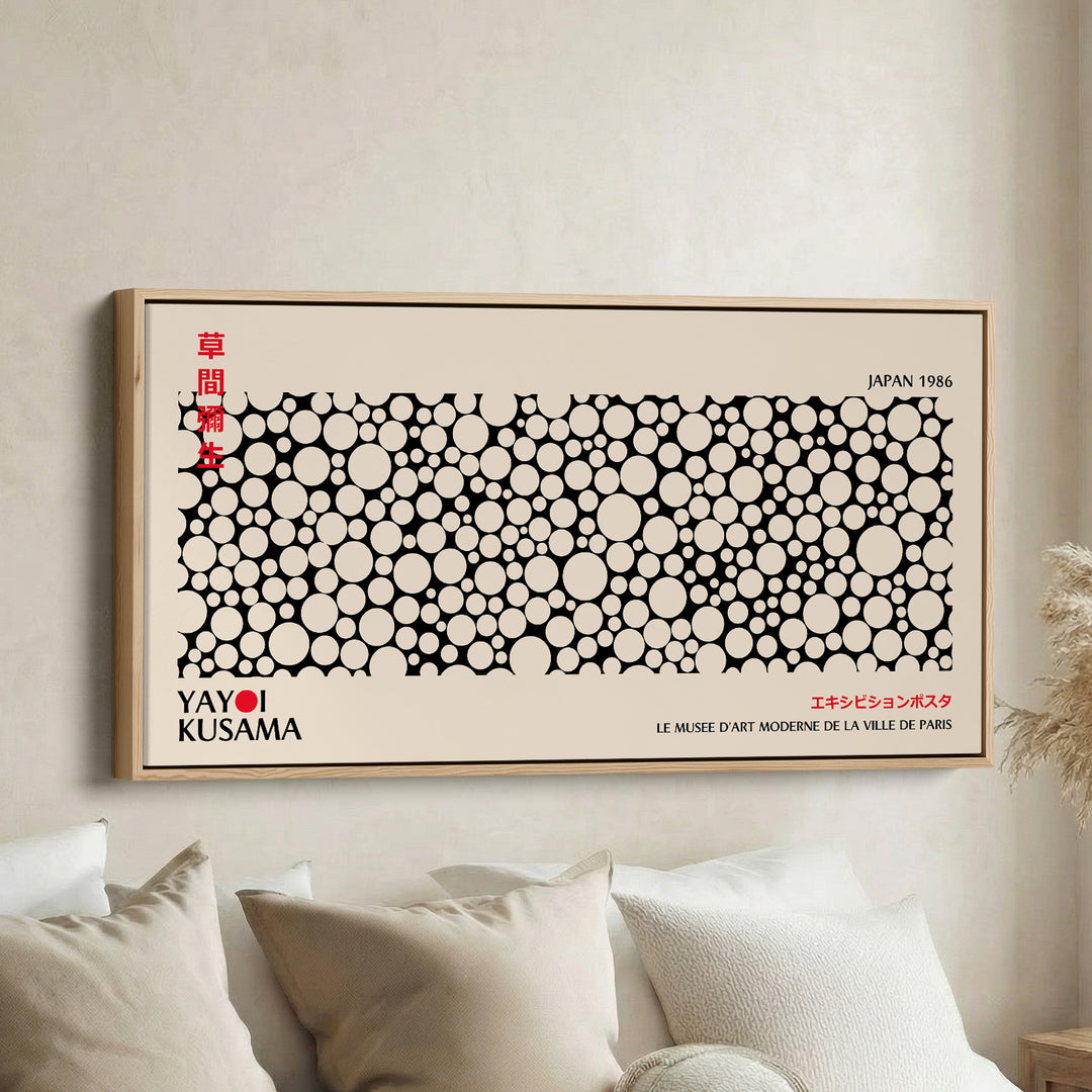 Yayoi Kusama Horizontal Wall Art Black And White Dot Pattern Framed Canvas Print For Living Room