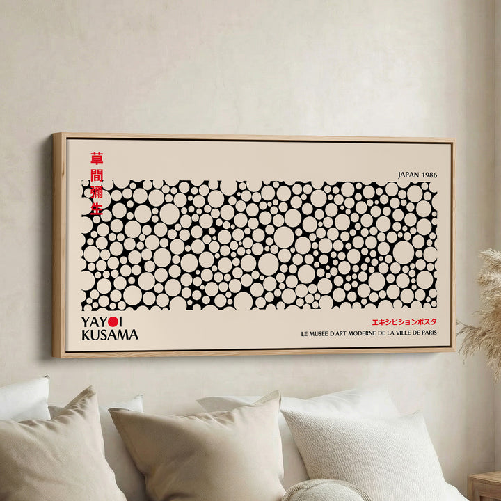 Yayoi Kusama Horizontal Wall Art Black And White Dot Pattern Framed Canvas Print For Living Room