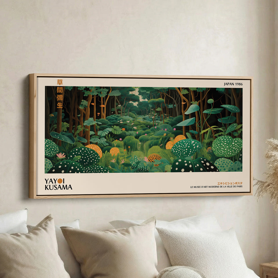 Yayoi Kusama Wide Wall Art Forest Scene With Mushrooms Horizontal Canvas Print For Bedroom
