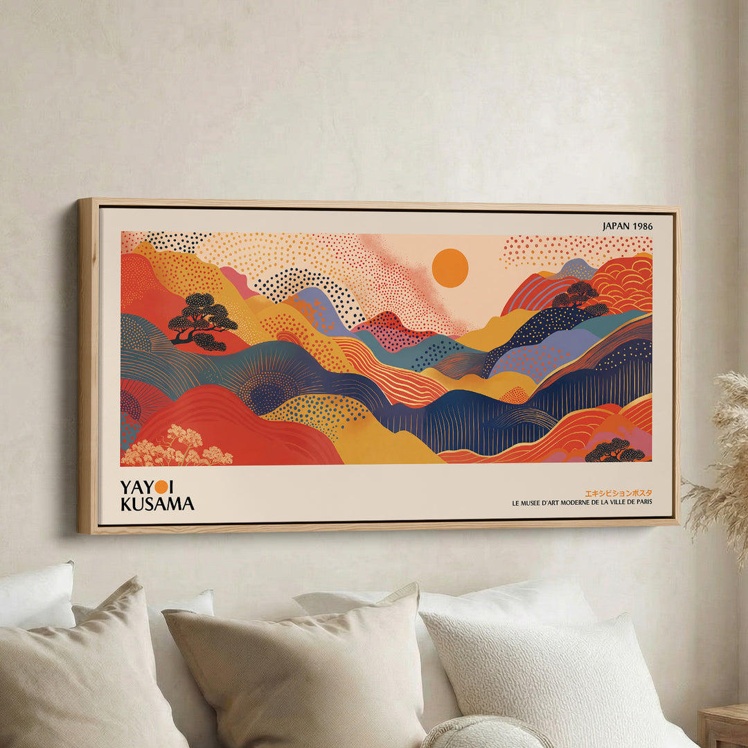 Yayoi Kusama Wide Framed Canvas Abstract Rolling Hills Landscape Oversized Wall Decor For Living Room