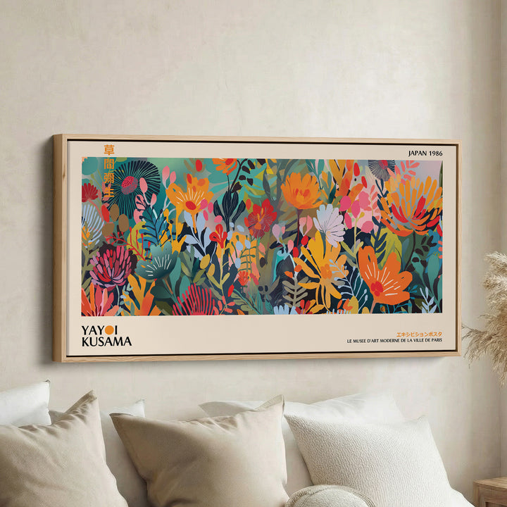 Yayoi Kusama Long Wall Art Bold Botanical Floral Composition Horizontal Canvas Print For Office