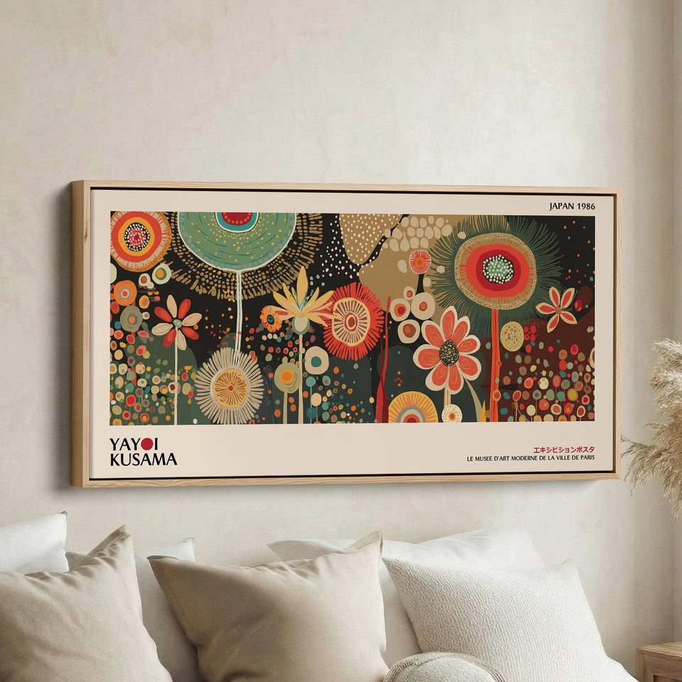 Yayoi Kusama Horizontal Wall Art Decorative Circular Floral Pattern Framed Canvas Print For Bedroom