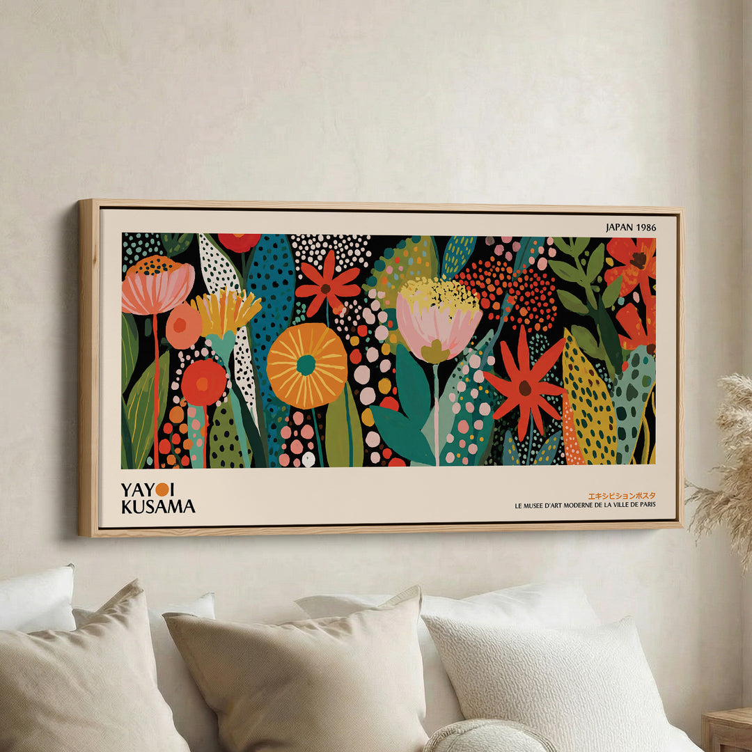 Yayoi Kusama Wide Wall Art Botanical Pattern With Dots Extra Wide Canvas For Hallway