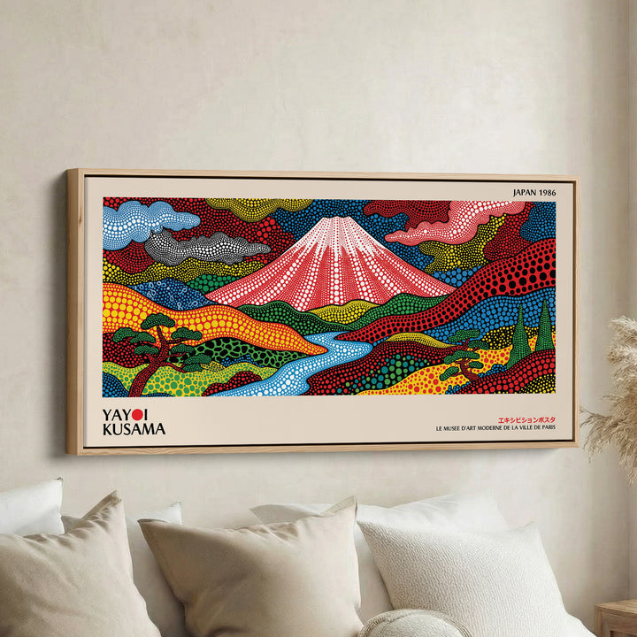 Yayoi Kusama Wide Canvas Mount Fuji Dotted Landscape Horizontal Canvas Print For Office