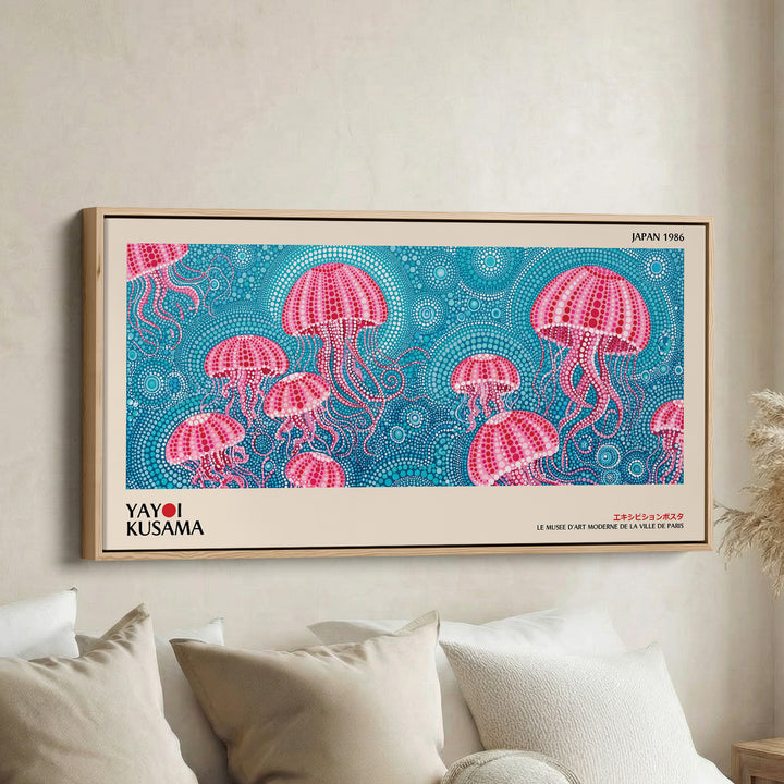 Yayoi Kusama Long Wall Art Pink Jellyfish Pattern Horizontal Canvas Print For Bedroom