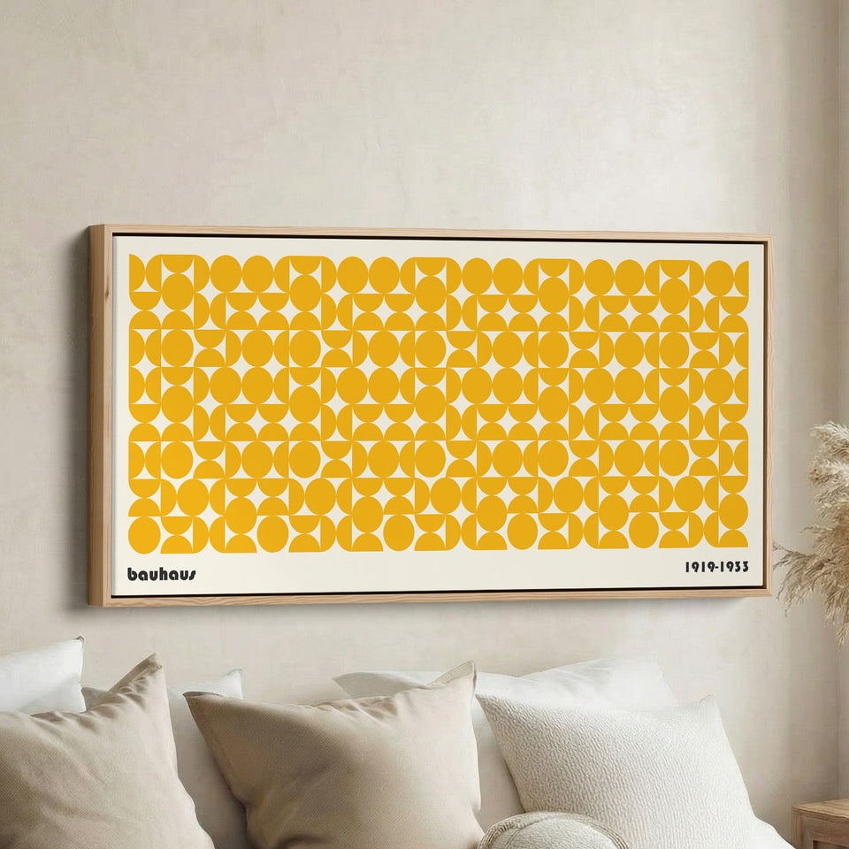 Horizontal Bauhaus Wall Art Geometric Circle Pattern Extra Wide Canvas For Living Room