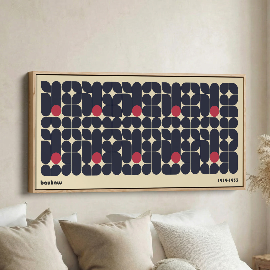 Bauhaus Wide Wall Art Rounded Block Pattern Horizontal Canvas Print For Office