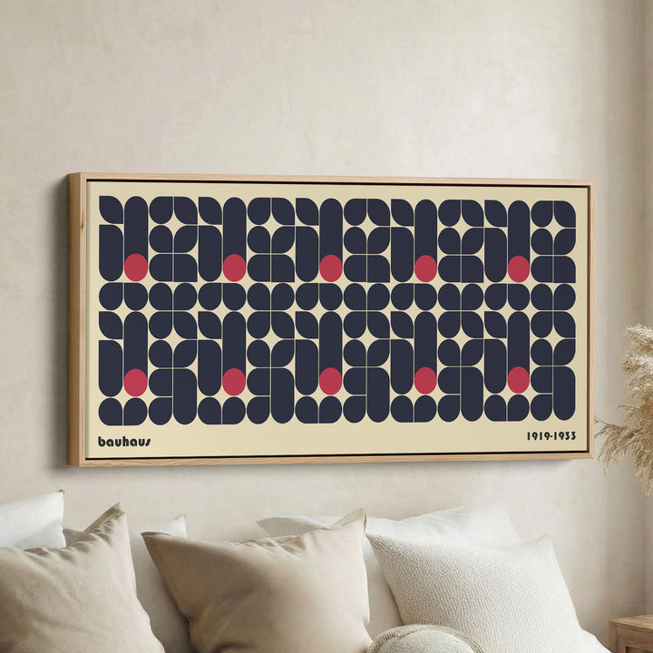 Bauhaus Wide Wall Art Rounded Block Pattern Horizontal Canvas Print For Office