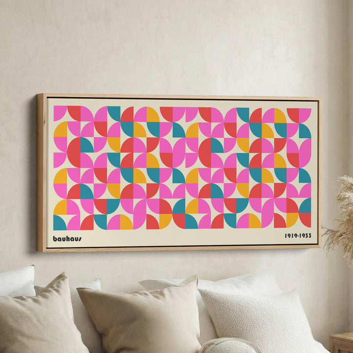 Wide Bauhaus Canvas Colourful Geometric Pattern Statement Wall Decor For Bedroom