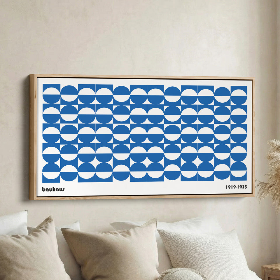 Large Bauhaus Wall Art Blue Circular Grid Pattern Oversized Wall Decor For Living Room