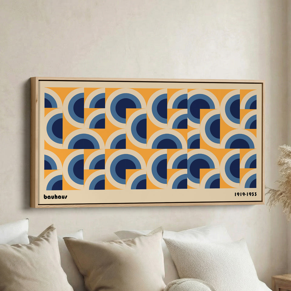 Bauhaus Wide Framed Canvas Concentric Arc Pattern Statement Wall Decor For Hallway