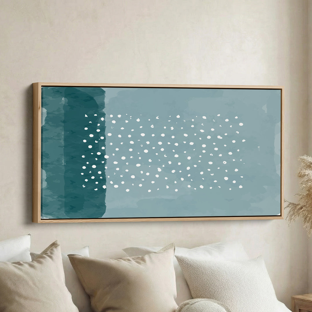 Wide Canvas Blue Field White Dots Panoramic Canvas Print For Bedroom