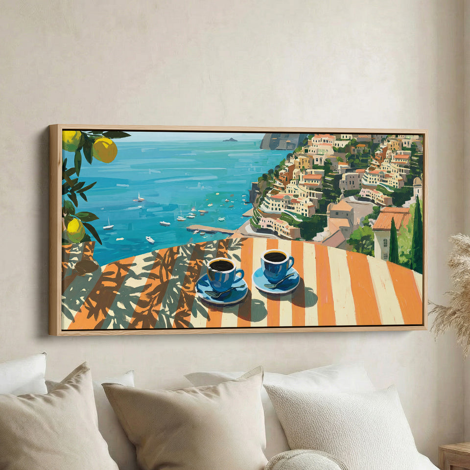 Panoramic Wall Art Coastal Terrace Extra Wide Canvas For Kitchen
