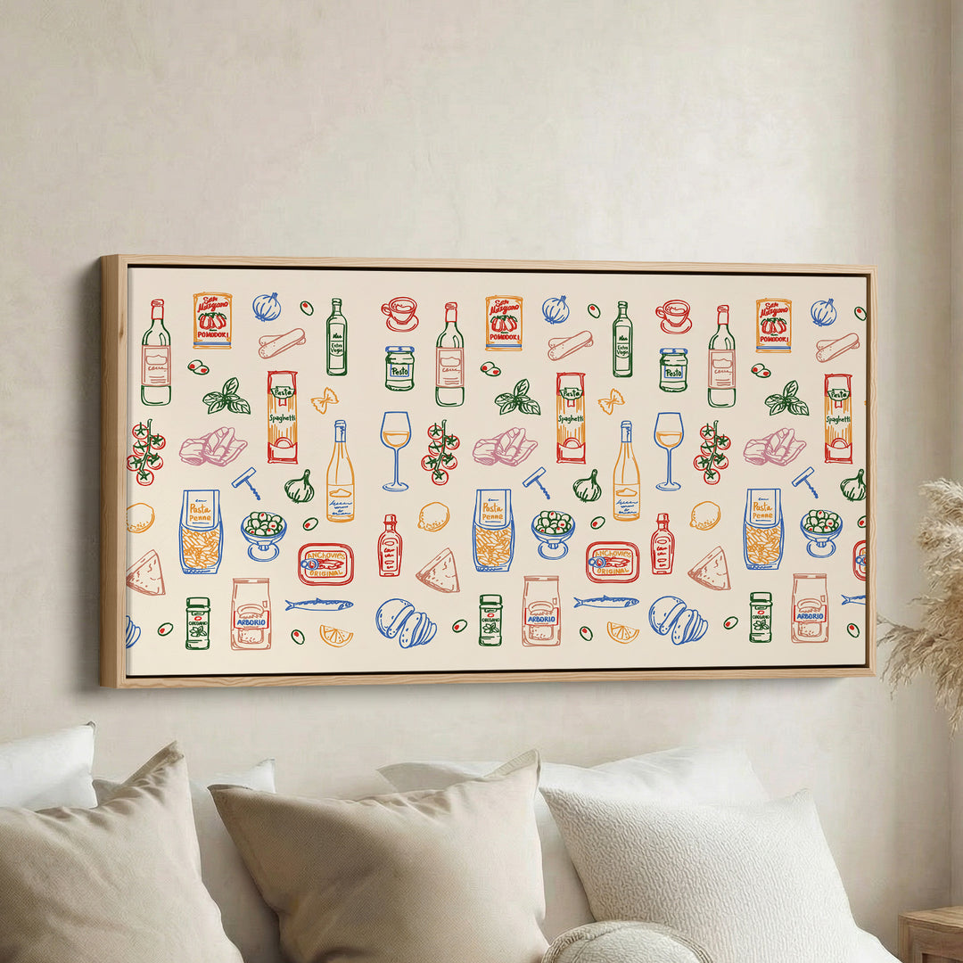 Long Wall Art Italian Food Pattern Horizontal Canvas Print For Kitchen