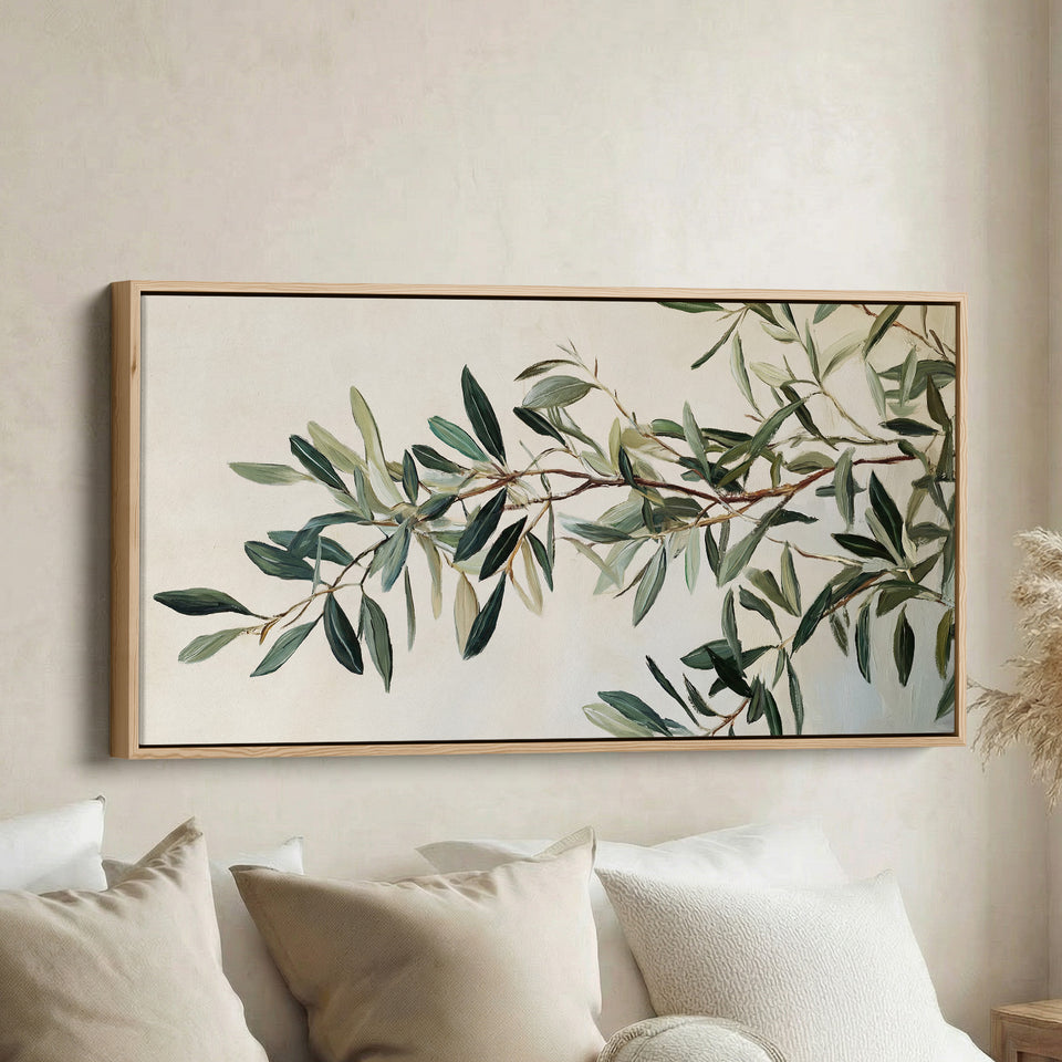 Horizontale Wandkunst Olivenzweig Übergroße Wanddeko Für Schlafzimmer