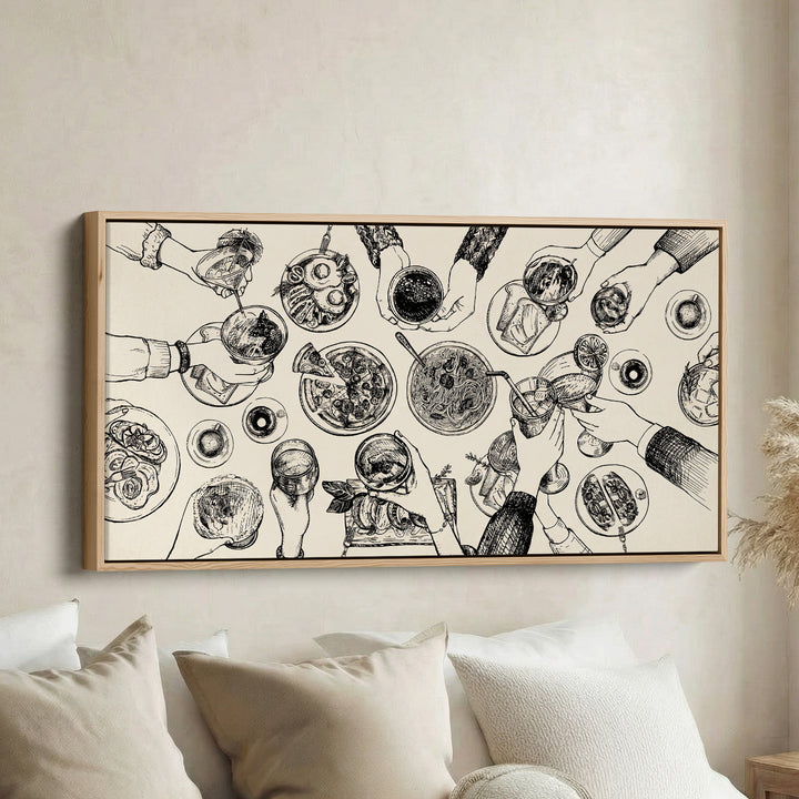 Wide Wall Art Overhead Dinner Table Scene Statement Wall Decor For Dining Room